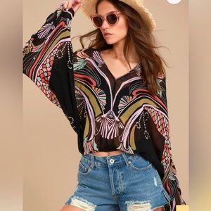 Free People Beneath the Sea multi-colored blouse with elastic waist Size XS